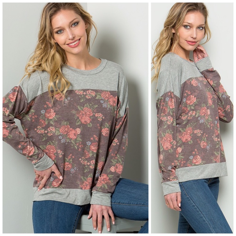 ❤️LAST 1! Vintage Burgundy Floral Contrast Top! - Picture 4 of 8